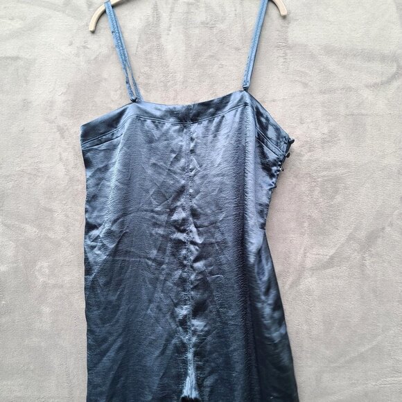 Free People Intimately Oh My Shine Satin Jumpsuit M Navy Blue Side Buttons NWOT - Picture 8 of 10